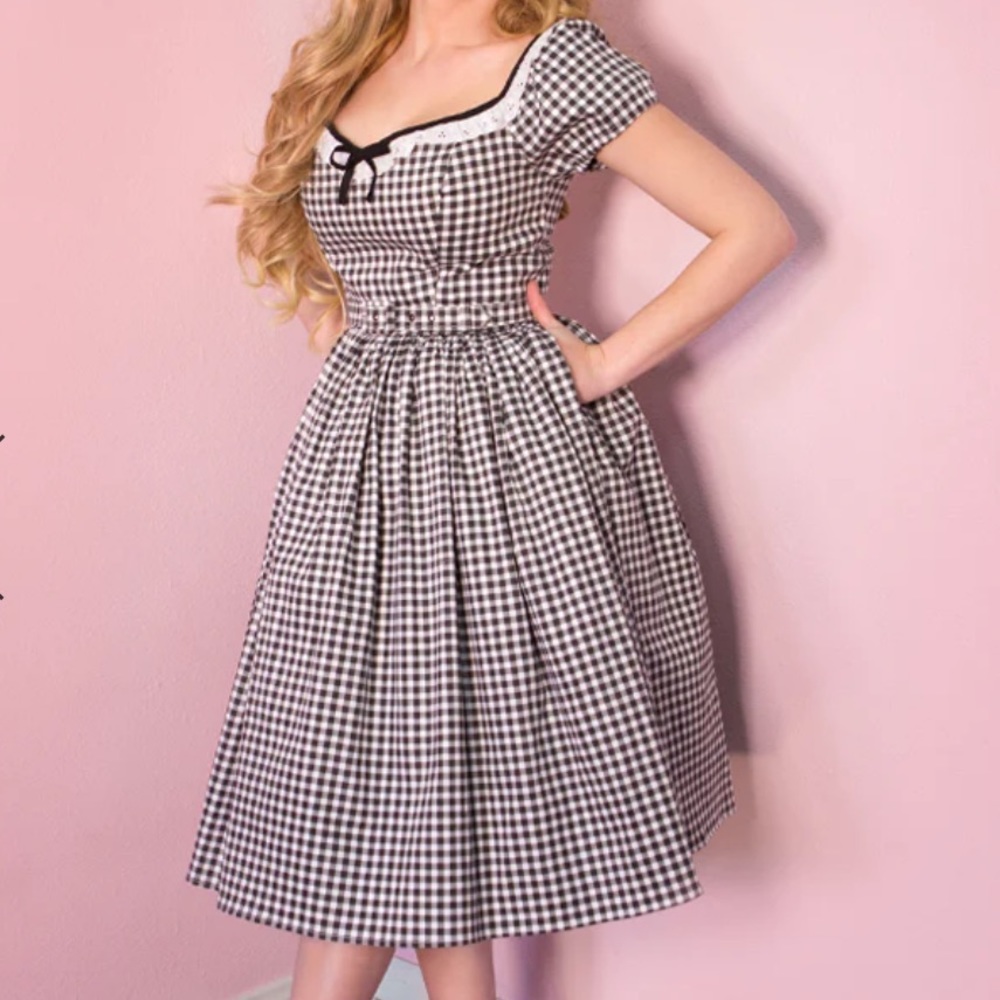 Black White Gingham Vixen by Micheline Pitt 4x Bardot Swing